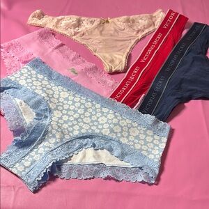 Victoria's Secret Pink and Blue Panties Set with Lace Trim